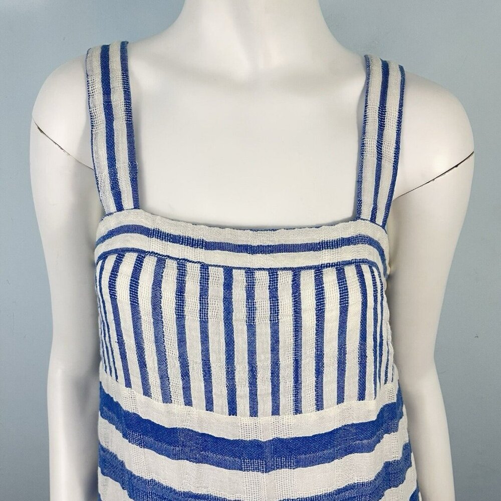Warm Biscay Square Neck Gauze Striped Midi Dress Size 1 / Small Coastal Resort - Picture 3 of 16